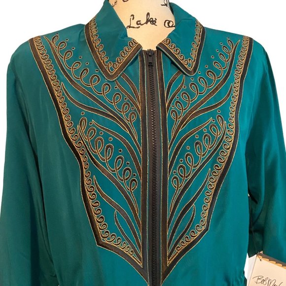 Bob Mackie Wearable Art Silk Jacket Top Tunic Sz Medium Drawstring Zip New Tags - Picture 2 of 13